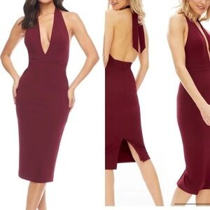 Dress the population size large Venessa halter body con midi dress